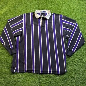 Vintage Polo Ralph Lauren Rugby Shirt Men's XL Purple Black Striped Flesh Pony